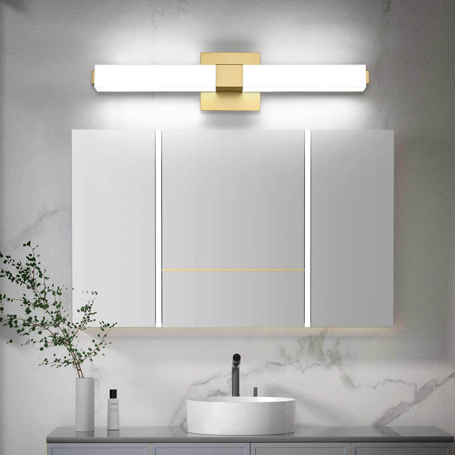 ZUZITO Gold LED Vanity Light Fixtures - 24 inch, 18W, Modern Design, Milk White Acrylic Cover, Model S16001-613mm