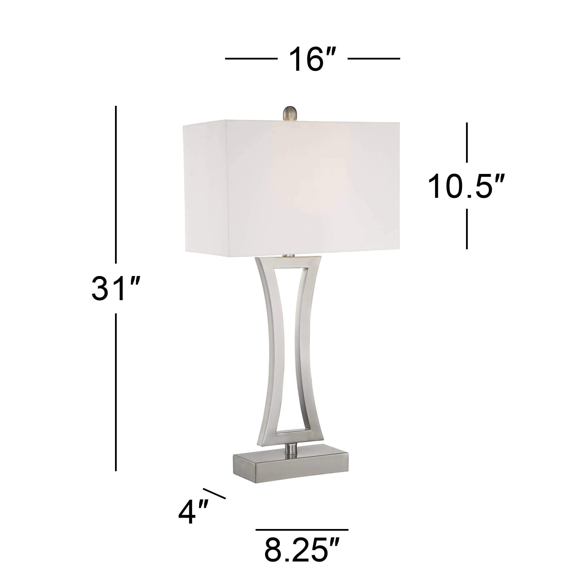 360 Lighting Roxie 31 Tall Table Lamps Set Of 2, Brushed Nickel Metal, Off White Fabric Shade For Bedroom, Living Room, Home Office