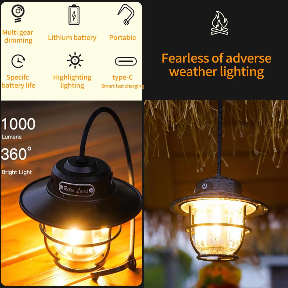 LED Rechargeable Outdoor Camping Light, Mini Portable Tent Emergency Light, New Horse Lamp 4-Speed Mode White and Warm Light, Am