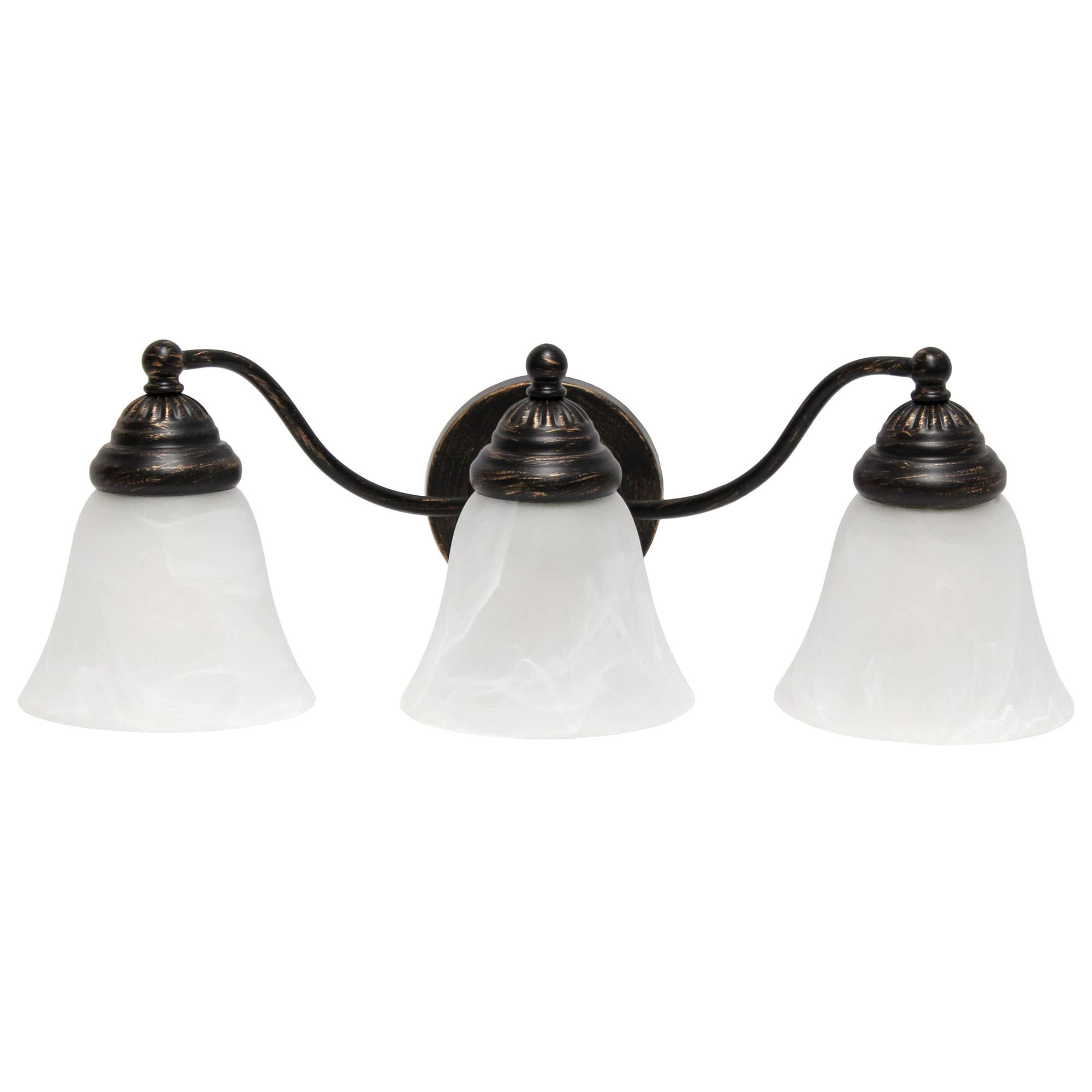 Simple Designs VT1023-ORB 19.25 Classic 3 Light Winding Metal & Frosted Marble White Bell Shape Glass Shades Decorative Wall Mou