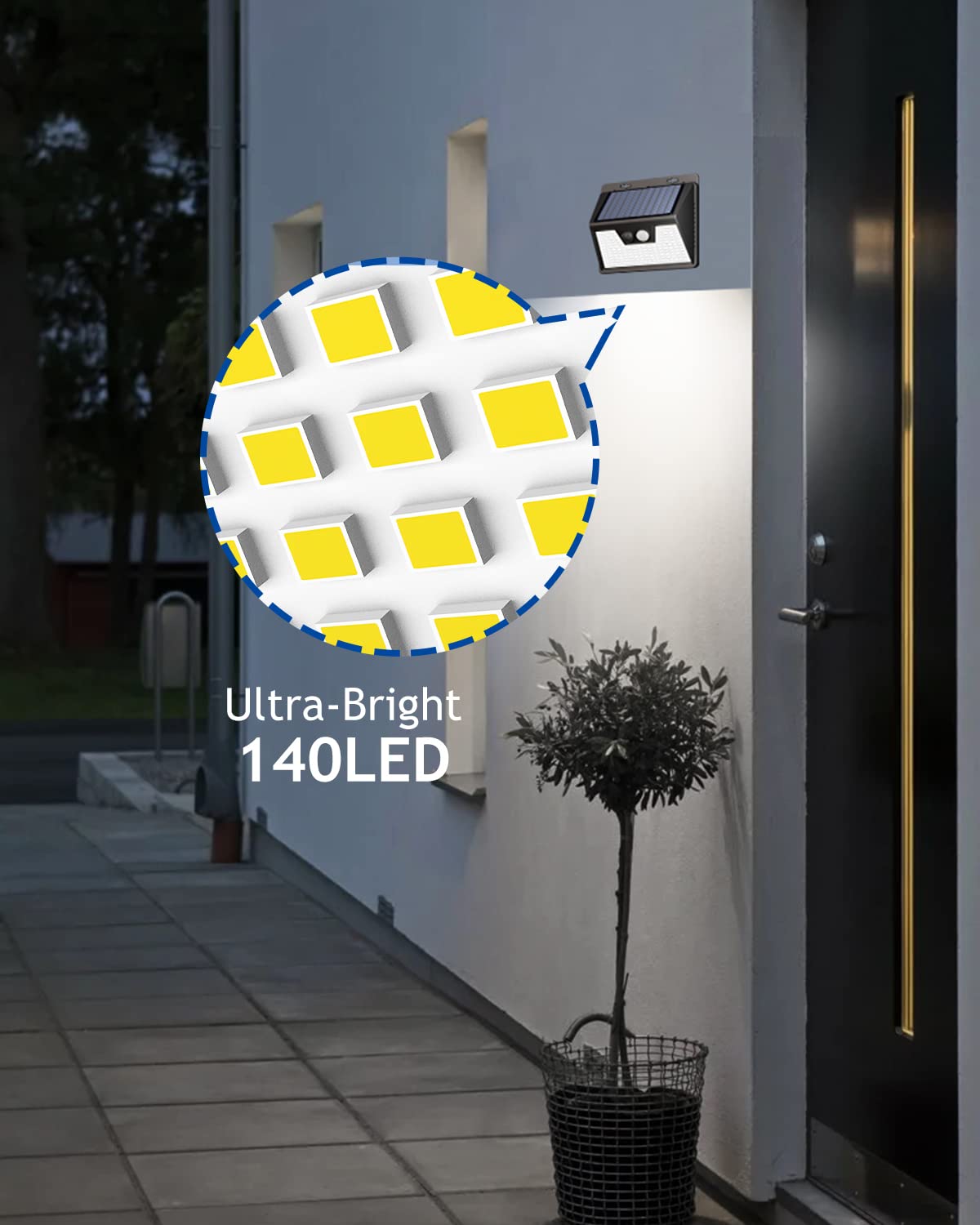 Peasur 140Led Solar Powered Motion Sensor Lights - 3 Pack, Waterproof, Ultra-Bright, Black Frame For Outdoor Security Garden Wall Deck