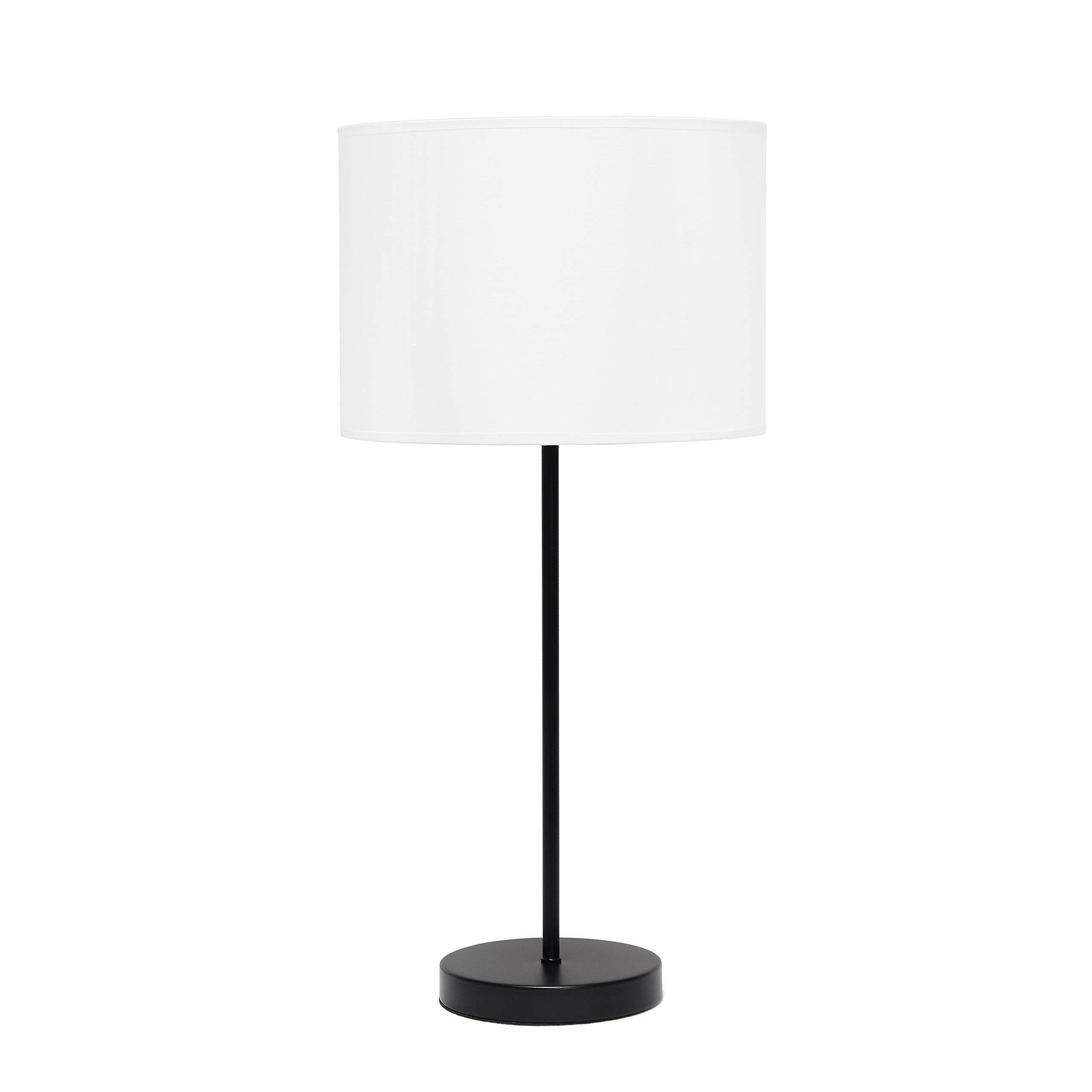 Simple Designs Lt2040-Baw 23" Standard Metal Stick Lamp With Round Base And Drum Fabric Shade For Home Décor, Bedroom, Office, Dorm, Living Room, Entryway, Foyer, Black