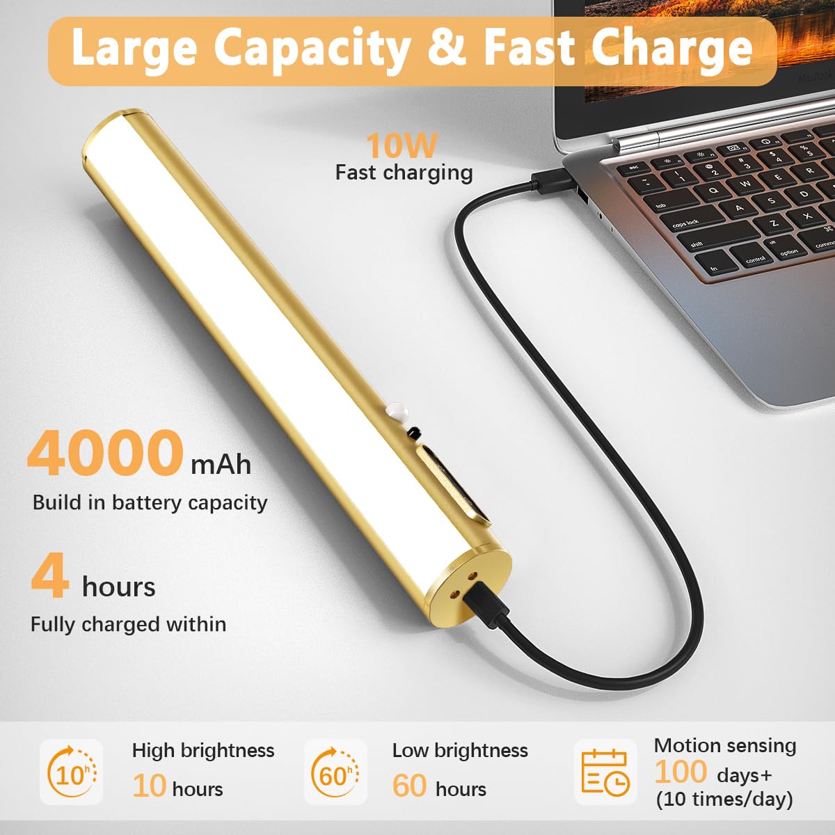 Hapfish Motion Sensor Wall Sconce, Wireless Rechargeable Picture Light, Remote Control, Gold