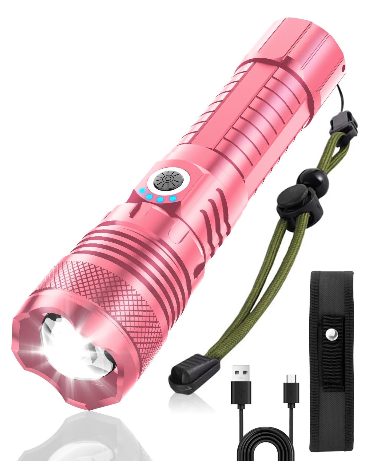 Victoper Pink Led Flashlights, High Powered High Lumens Super Bright Tactical Flashlight, Rechargeable, 5 Modes Zoomable Waterpr