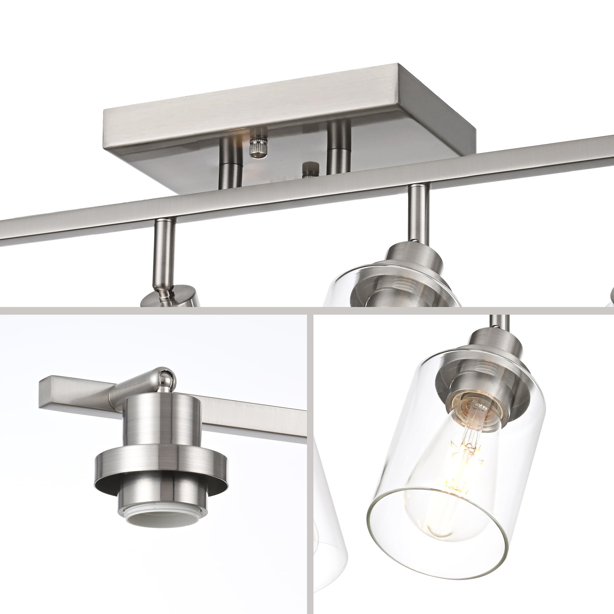 Wanluce 6-Light Track Lighting Kit, Brushed Nickel, Iron, Model 16450SP-6SN, Clear Glass, Rotatable Spotlight for Kitchen and Bathroom