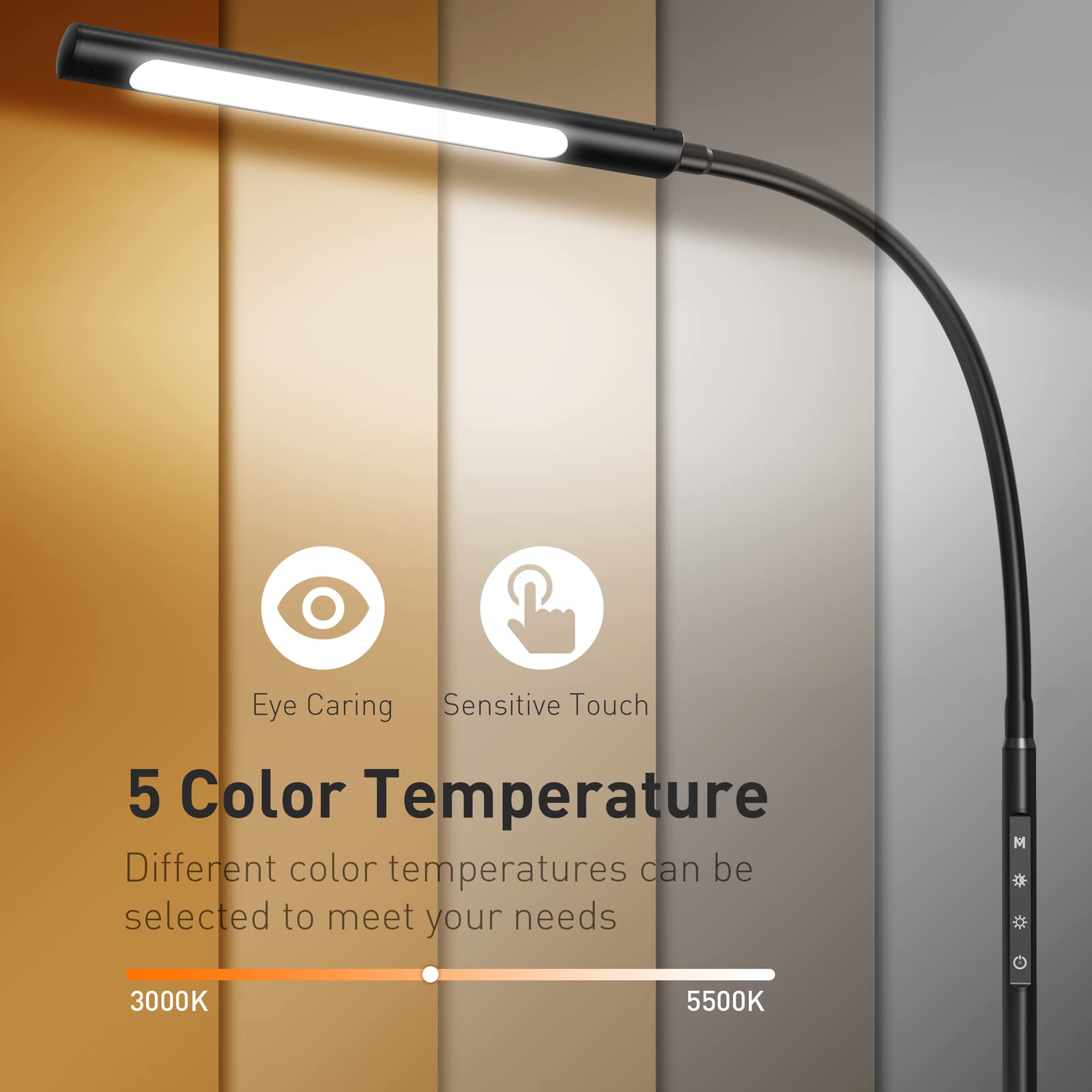 Amazlit Swing Arm Desk Light With Remote Control, Eye-Caring Gooseneck Desk Lamp, Adjustable Brightness & Color Temperatures, Mo