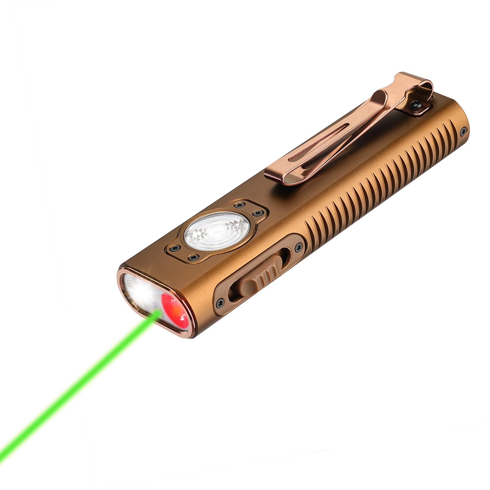 TrustFire Mini X3 EDC Flashlight, 1050 Lumens, Rechargeable, IPX6, Aluminum, Gold, Red/Green Light