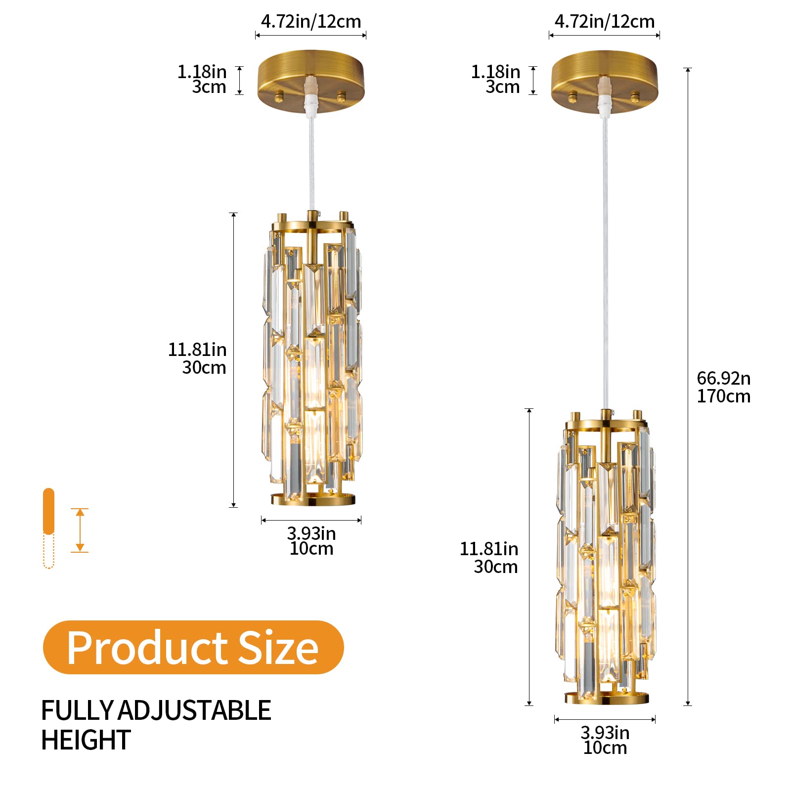 Lmqnine Gold Pendant Lights - Modern Mini Crystal Chandelier For Kitchen, Dining, Bedroom (3-Pack)