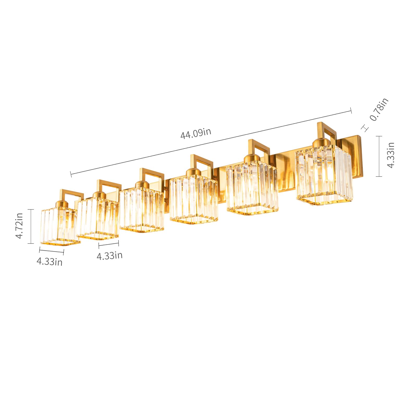 FDPBY Modern Crystal Bathroom Vanity Light - 6-Light Gold Brushed Brass Finish, Metal, Model JW-003