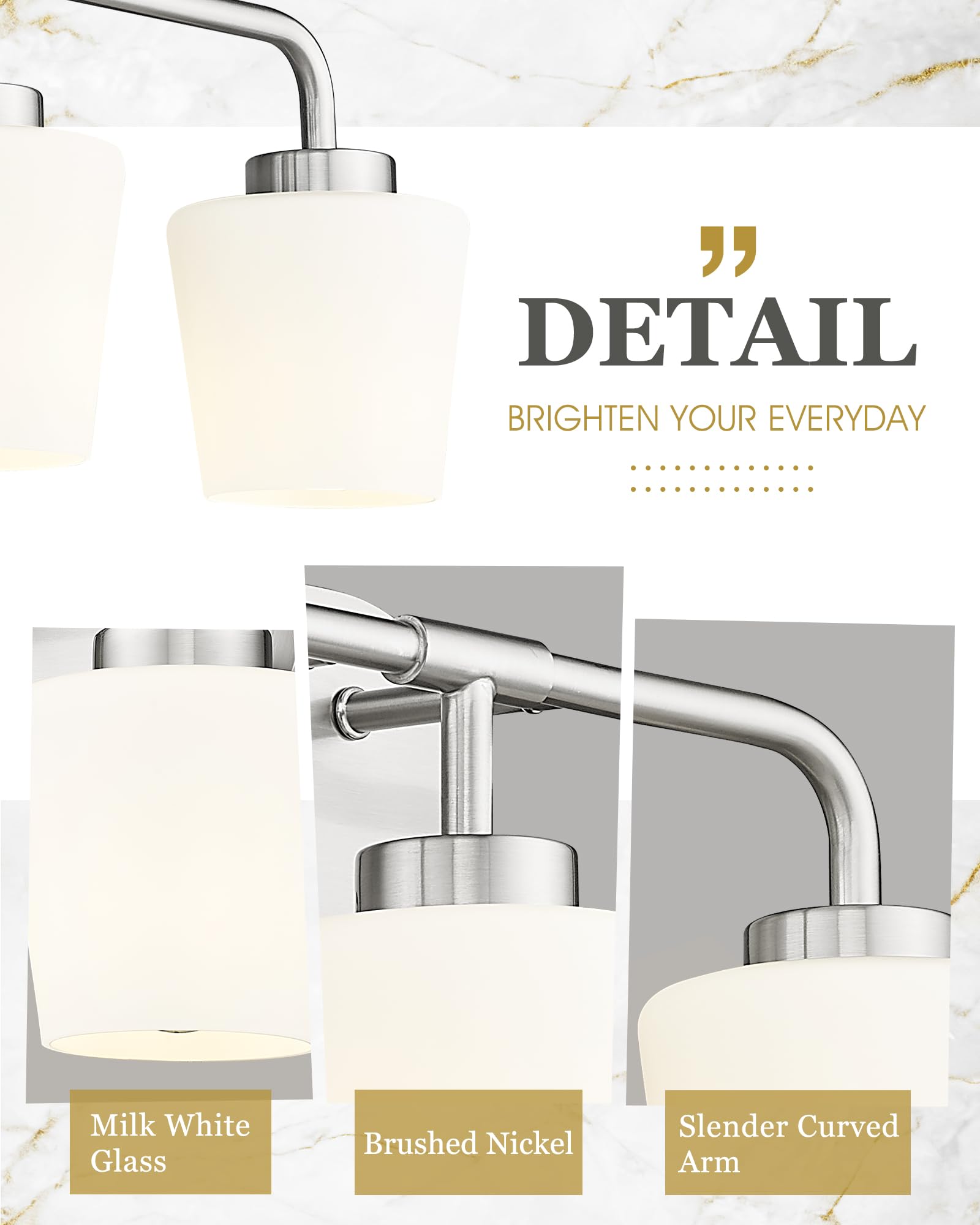 Audickic Bathroom Light Fixtures Over Mirror, 5-Light Brushed Nickel Vanity Lighting Fixtures With Milk White Glass, 38Inch Farm