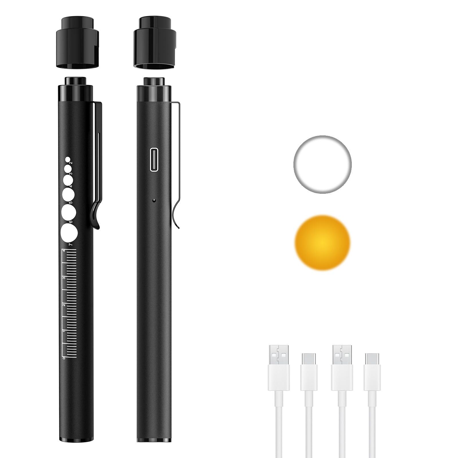 COSOOS Rechargeable Pen Lights 2 Pack with Pupil Gauge, USB-C, Stainless Steel, Mini LED Flashlights for Nurses and Doctors