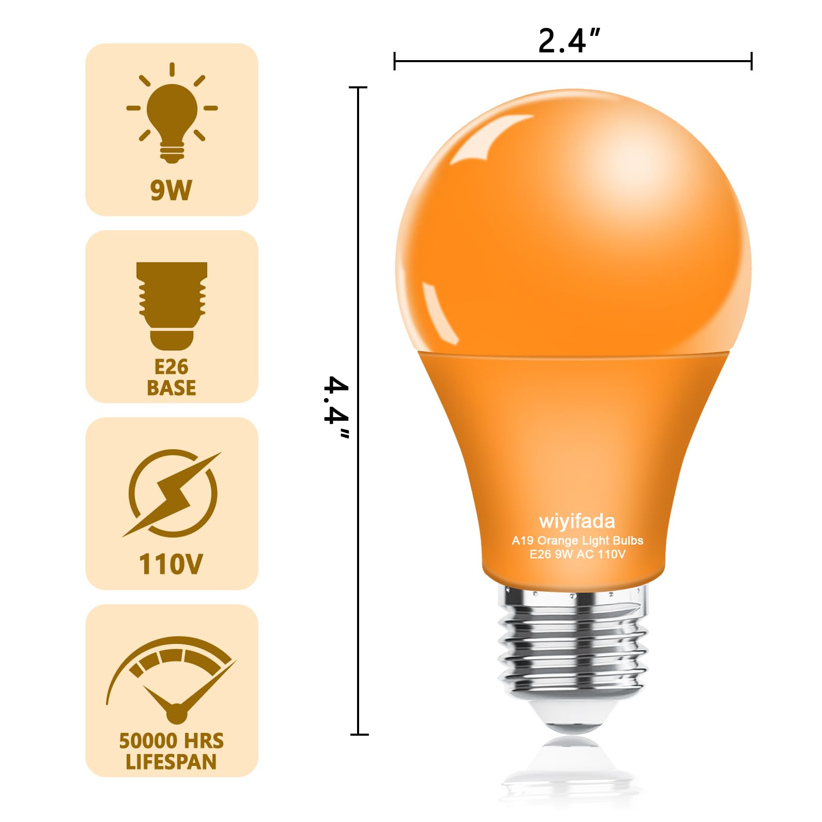 Wiyifada 2 Pack A19 Orange Led Light Bulbs, 9W Replacement For 100W, Halloween Decor