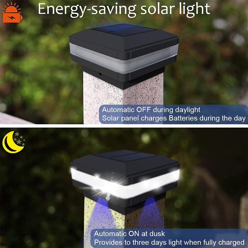 Sumaote Solar Post Cap Light, 52 LEDs, 160 Lumen, 4 Pack, Black, Fits 4x4 5x5 6x6 Posts, Outdoor Garden Deck