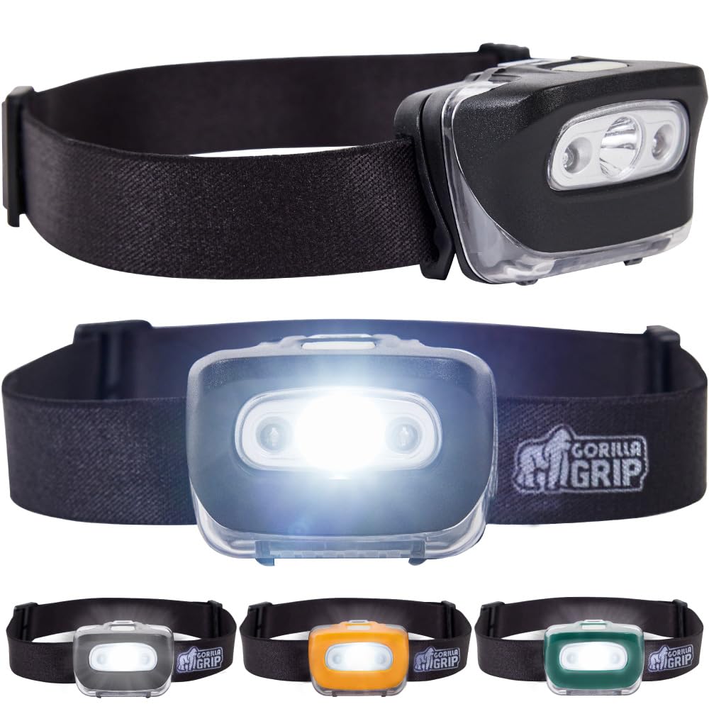 Gorilla Grip Ultra Bright 226 High Lumens Led Head Lamp 2 Pack, 7 Light Modes Water Resistant Ipx4 Headlamp, Lightweight Adjusta