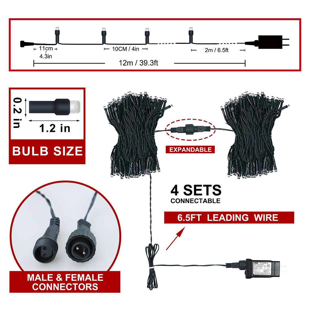 Hopolon String Lights, 33FT 100 LEDs, Green Wire, Waterproof, 8 Modes, 30V UL Certified, Cool White, Model QX-U-O-S-100-W-C