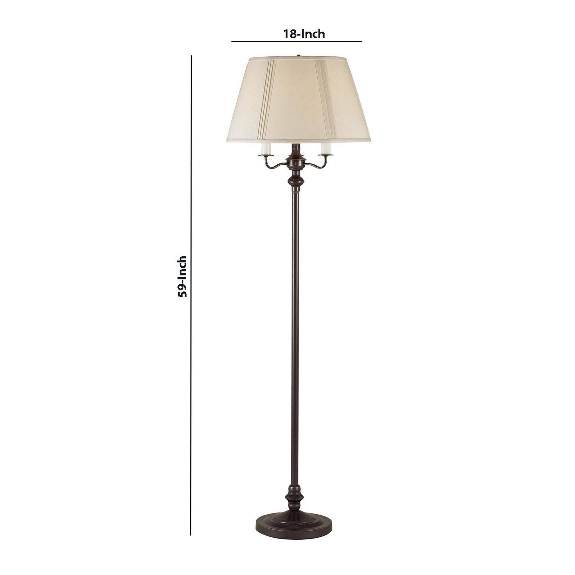 Benzara 150W 6 Way Metal Floor Lamp, Fabric Tapered Shade, Bronze, Model BM220864