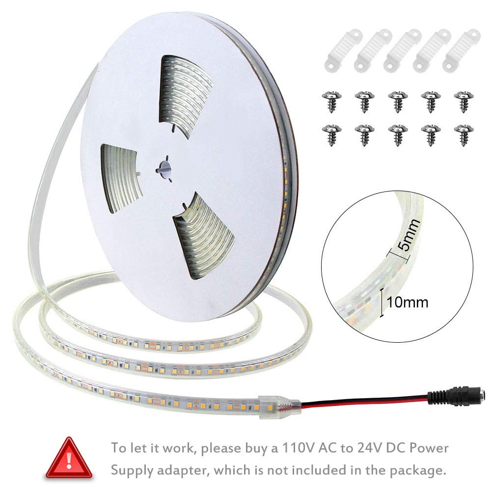 Alitove Led Strip Lights Warm White Waterproof 32.8Ft 1200 Leds 2835 Smd 24V Dc 3500K Outdoor Led Flexible Ribbon For Kitchen Be