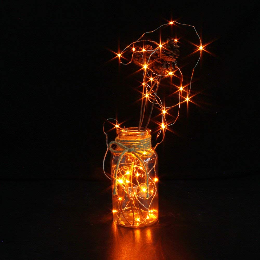 CYLAPEX Orange Fairy Lights - 12 Pack Battery Operated Starry String Lights, 3.3ft Silvery Copper Wire for Halloween & Christmas Decoration