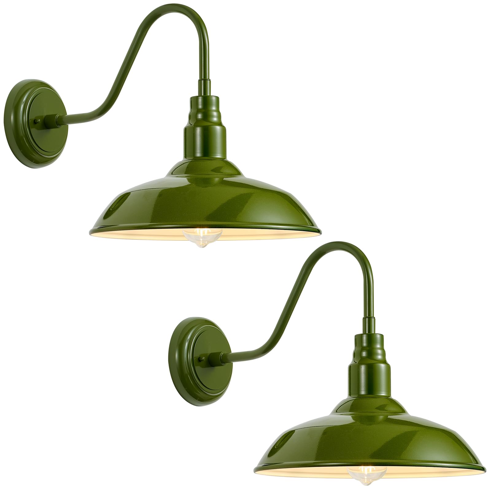 Goalplus 2 Pack Olive Green Gooseneck Barn Light, 14&quot; Metal Dome Outdoor Wall Lighting