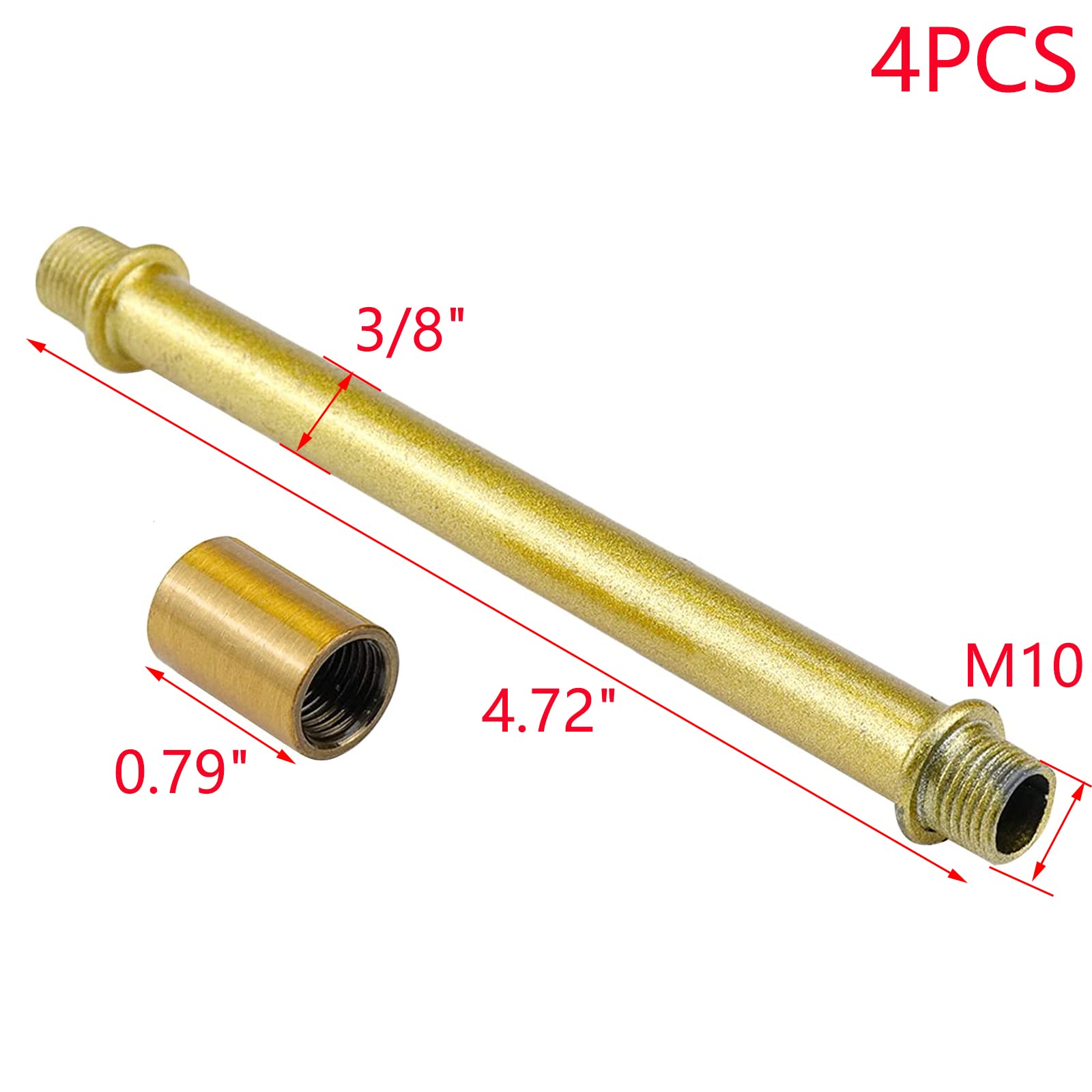 MY MIRONEY Straight Pipe Lamp Stem Kit, 4 Sets, M10 Connector, 4.72in Long, Gold