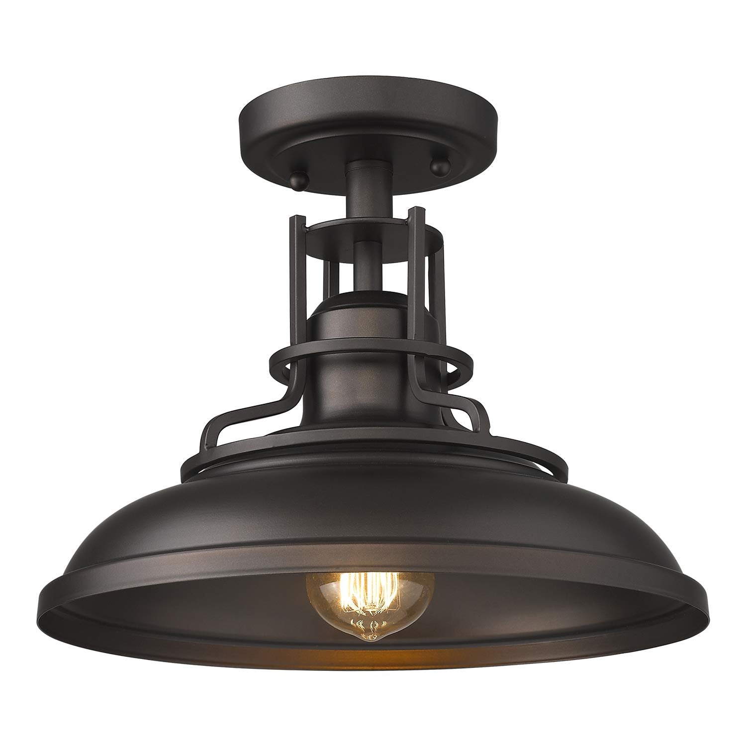 FEMILA 1-Light Semi Flush Mount Ceiling Light Fixture, 12in Oil Rubbed Bronze, Model 4FY15-F ORB, Farmhouse Style for Hallway, Porch, Foyer