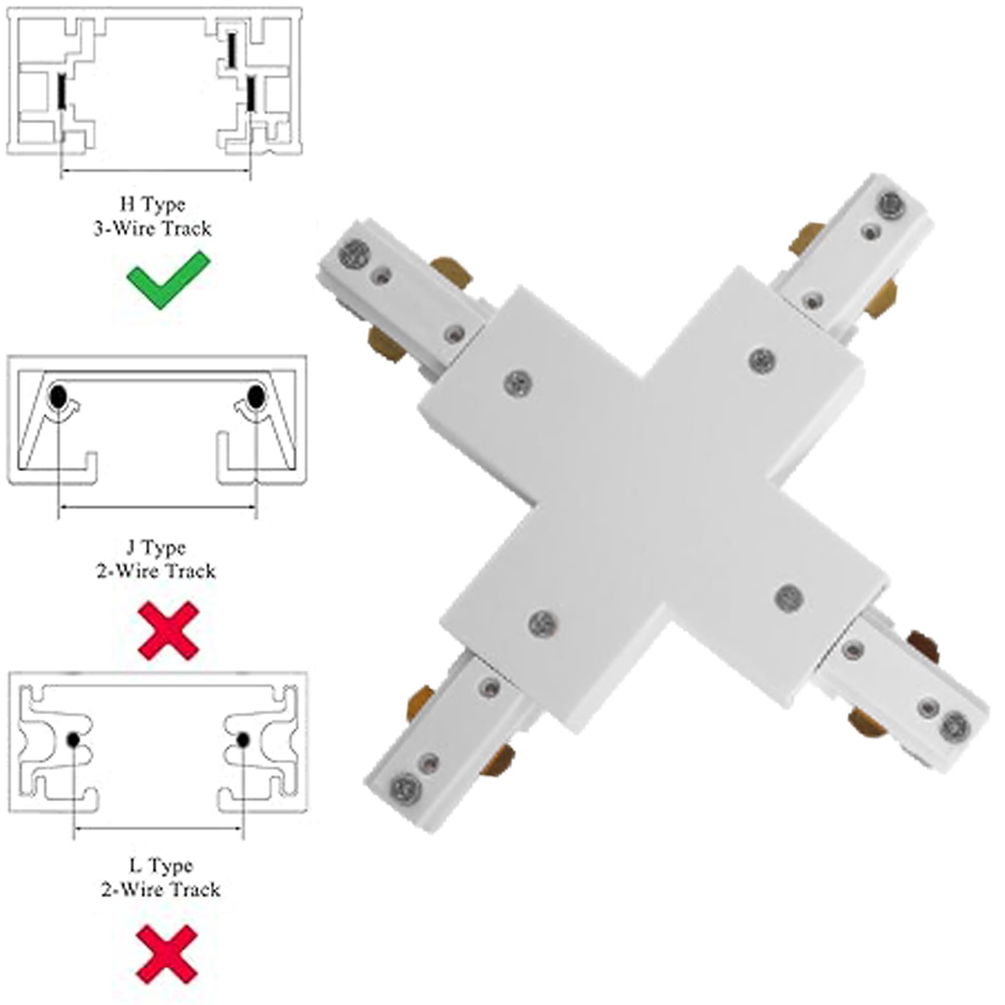 Yuemegou H Track X Connector H Type Single Circuit 3-Wire-1 Track Lighting Accessories For H Track System Track Lighting Kit (Wh