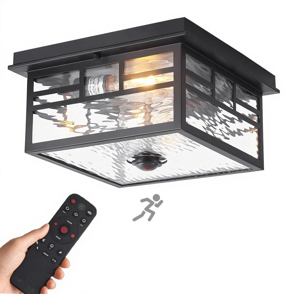 YJXGDIL Outdoor Ceiling Light - Motion Sensor, 4 Lighting Modes, Flush Mount, Black, Metal, H2008, Model CCL01
