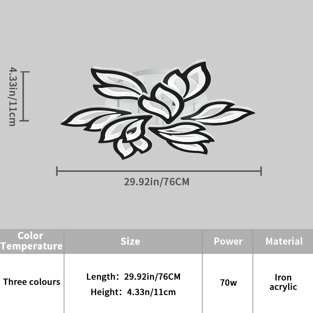 Garwarm Led Ceiling Light  Dimmable Modern Flower Shape Flush Mount Ceiling Lamp  75W Acrylic Petals Ceiling Chandelier Lighting With Remote Control For Living Room Bedroom Dining Room (Black)