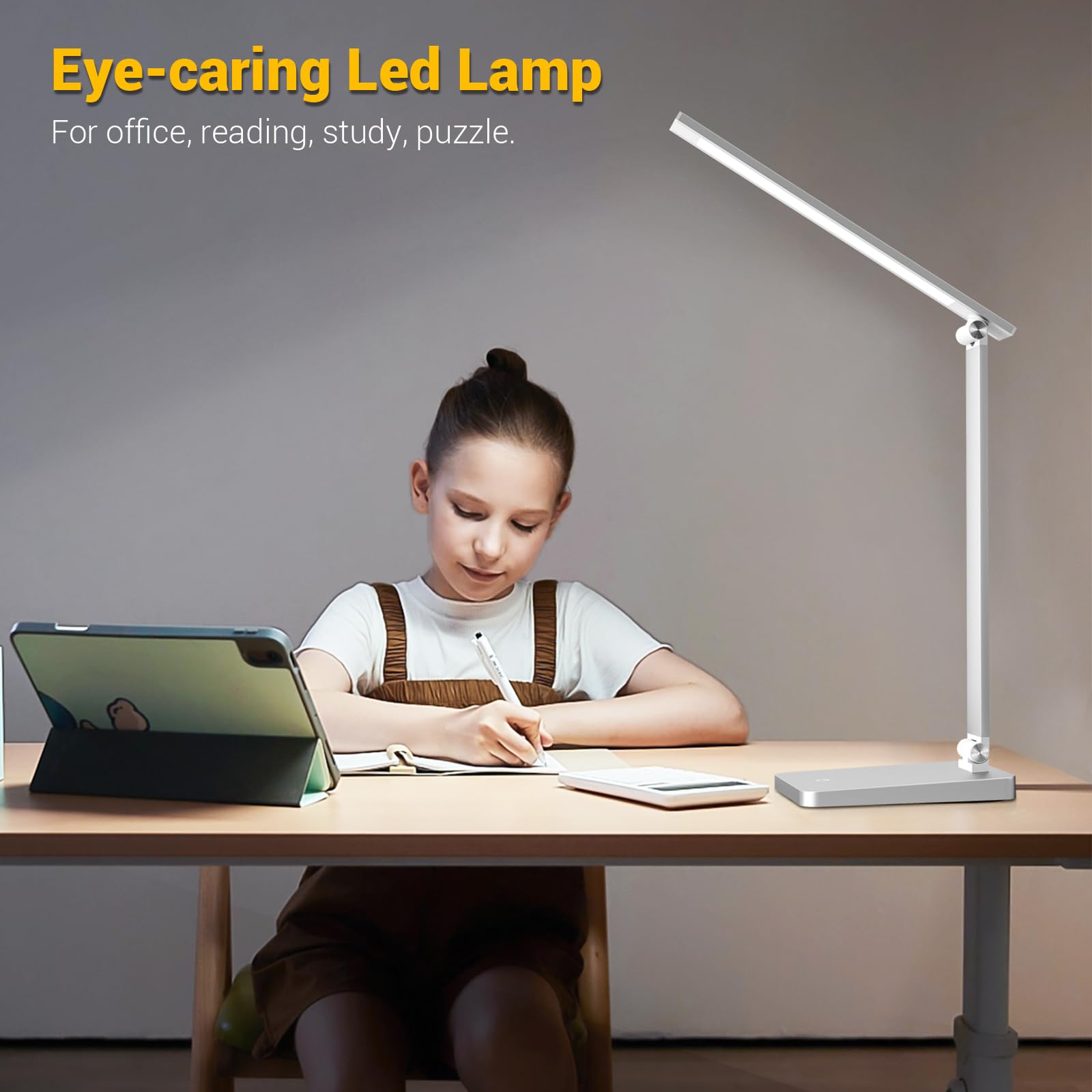 Led Desk Lamp For Home Office, 3 Levels Dimmable Desk Light With Usb Charging Port, Small Study Lamp, Reading Light For Table, S