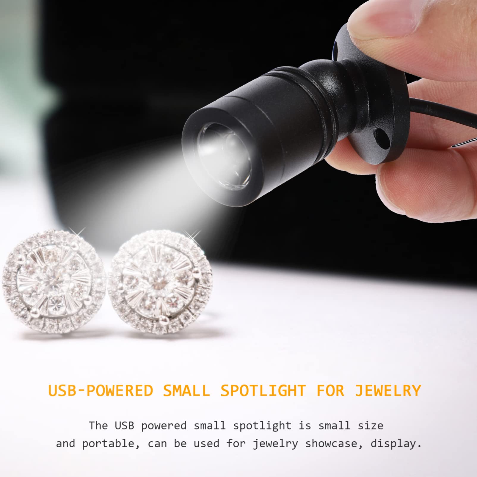 Uonlytech Small LED Spotlight, USB Powered, Aluminum, 4.3x2x2cm, Black, Model 09821809NZM3858FITDCO4