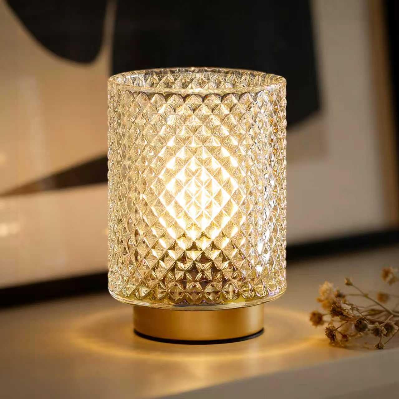 Battery Operated Lamp,Cordless Glass Accent Table Lamp with Timer for Bedside,Small Decorative Lamp with Warm White LED Bulb for