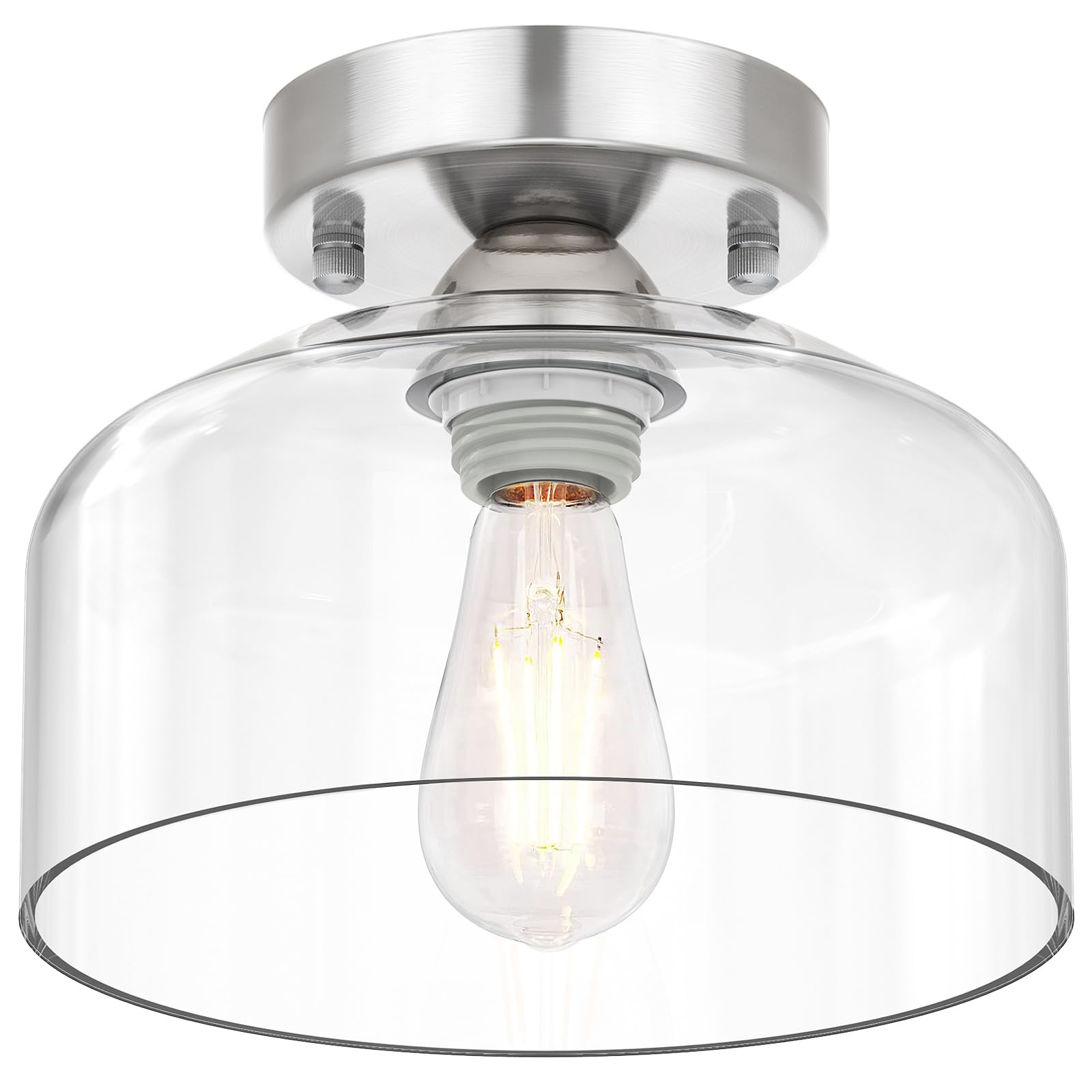 Laccen Semi Flush Mount Ceiling Light Silver, Clear Glass Pendant Lamp Shade, Modern Farmhouse Light Fixture For Hallway Corridor Kitchen Entryway Bedroom, Bulb Not Included