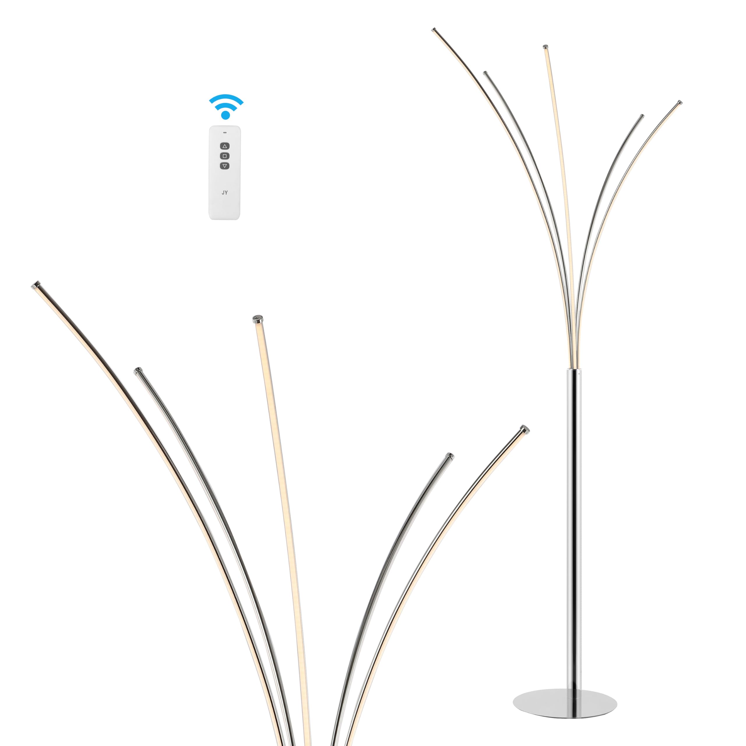 JONATHAN Y 71 Chrome Modern 5-Branch Arc Dimmable Integrated LED Floor Lamp, Minimalist Metal Standing Lamp for Living Room with