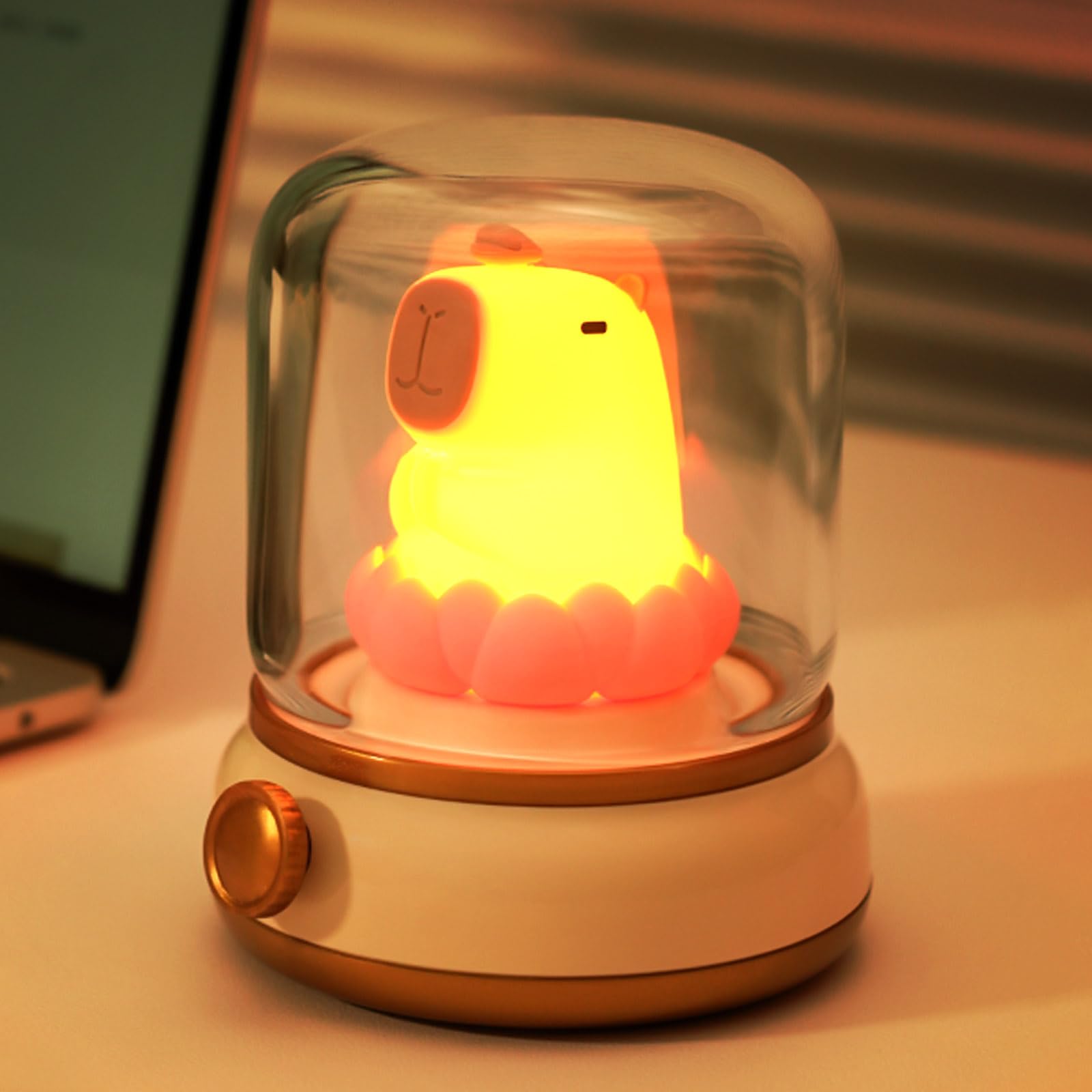WANIDEA Lucky Capybara Night Light, Cute Rechargeable Lamp for Kids, Rotatable Brightness Adjustment, Lucky Capybara Gift (Yello