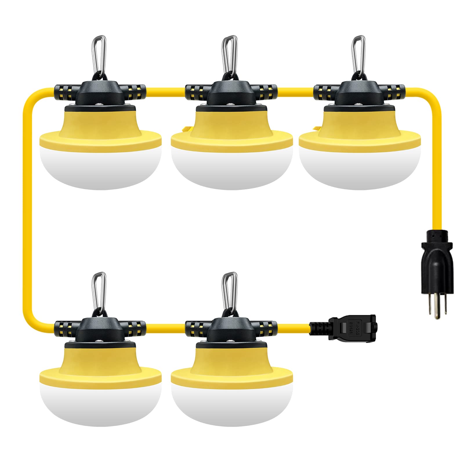 Muasdae 50FT LED Construction String Lights, Yellow, Polyvinyl Chloride, 3 Prong, Ideal for Outdoor Lighting, Renovation, Walkways