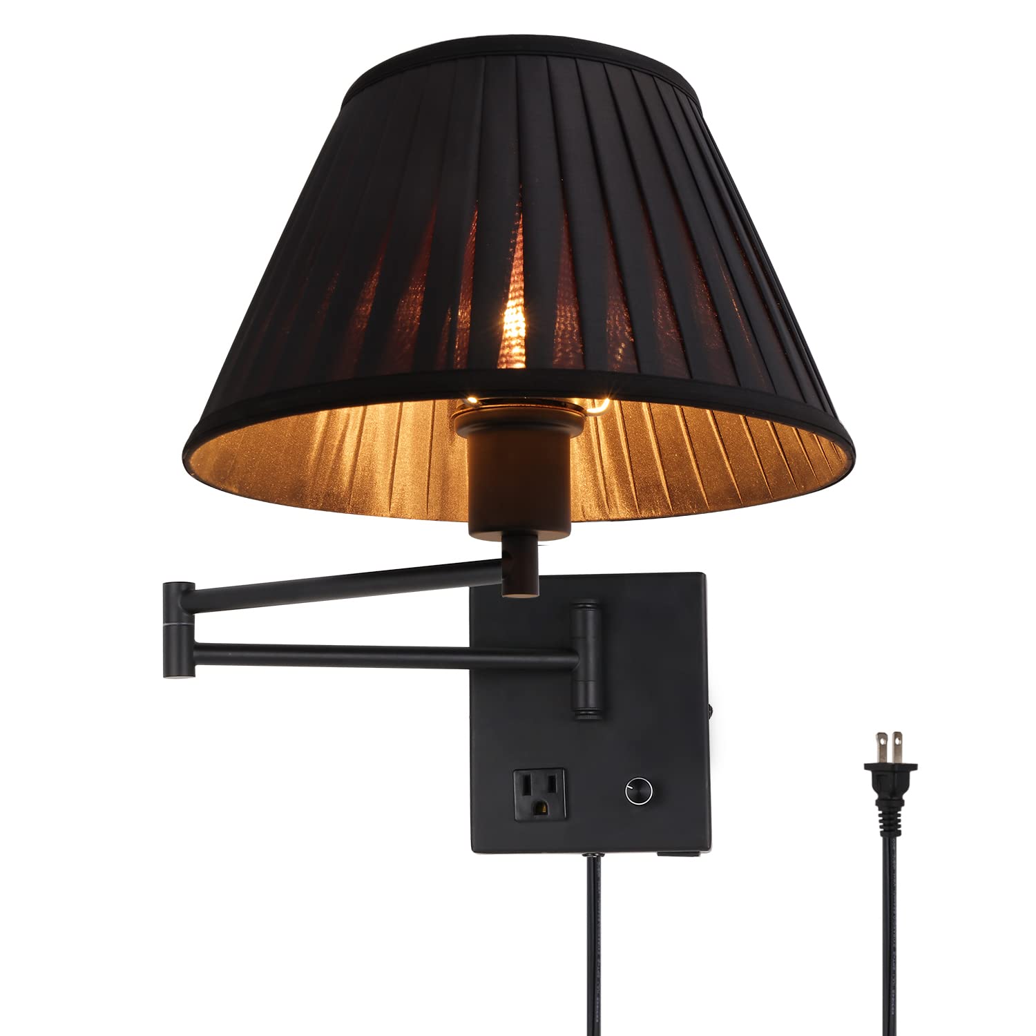 Homkin Plug in Wall Sconce 17 Swing Arm Wall Lamp with Plug in Cord and Dimmable Switch Black Sconces Lighting with USB Port and