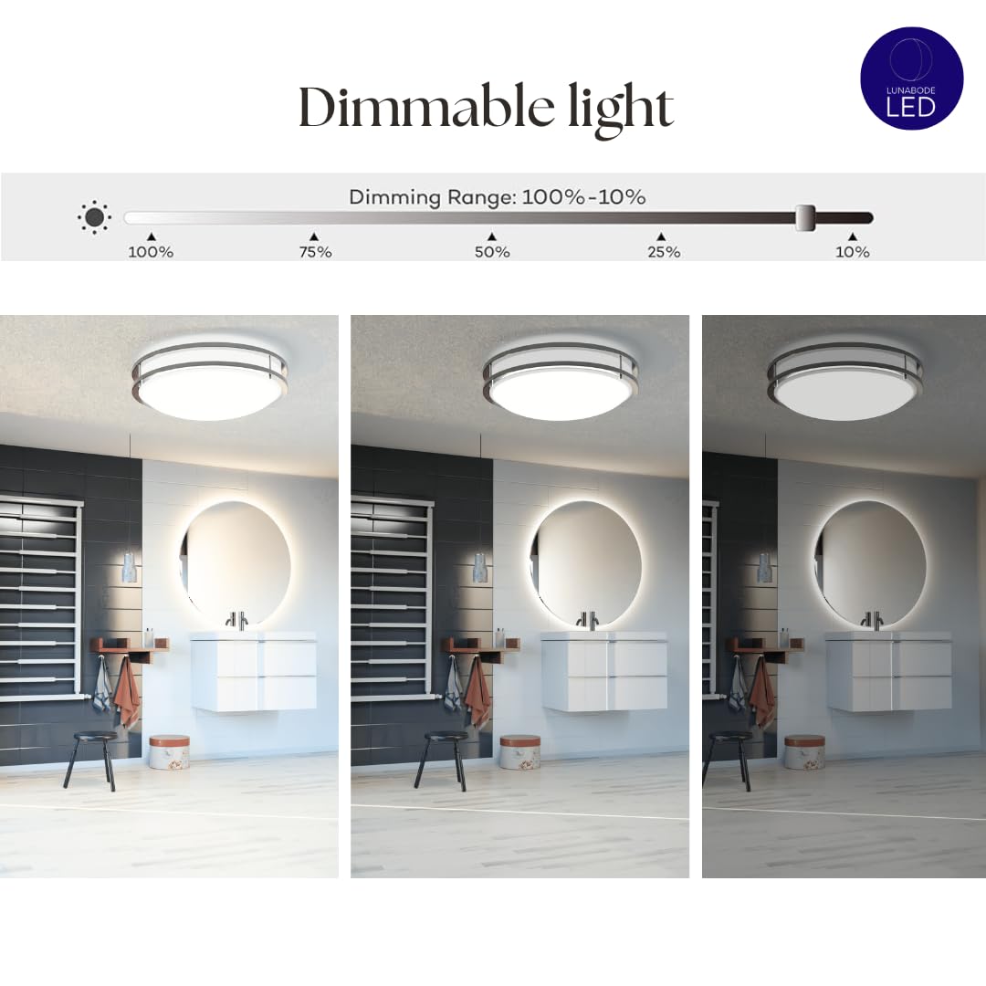 Lunabode Led Flush Mount Ceiling Light, 15, Brushed Nickel, 2700K, 22W (100W Eq), Model Gsd3823, Warm White, Etl
