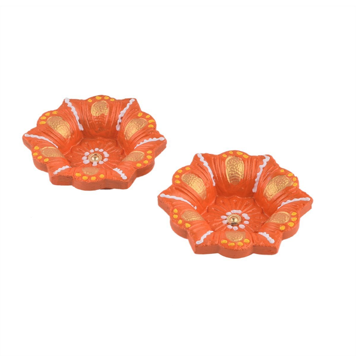 storeindya Decorative Clay Oil Lamps Set of 2, Handmade Terracotta Candle Holders, Multicolor, 2.75 x 3.25 x 0.75 inches, Model 854