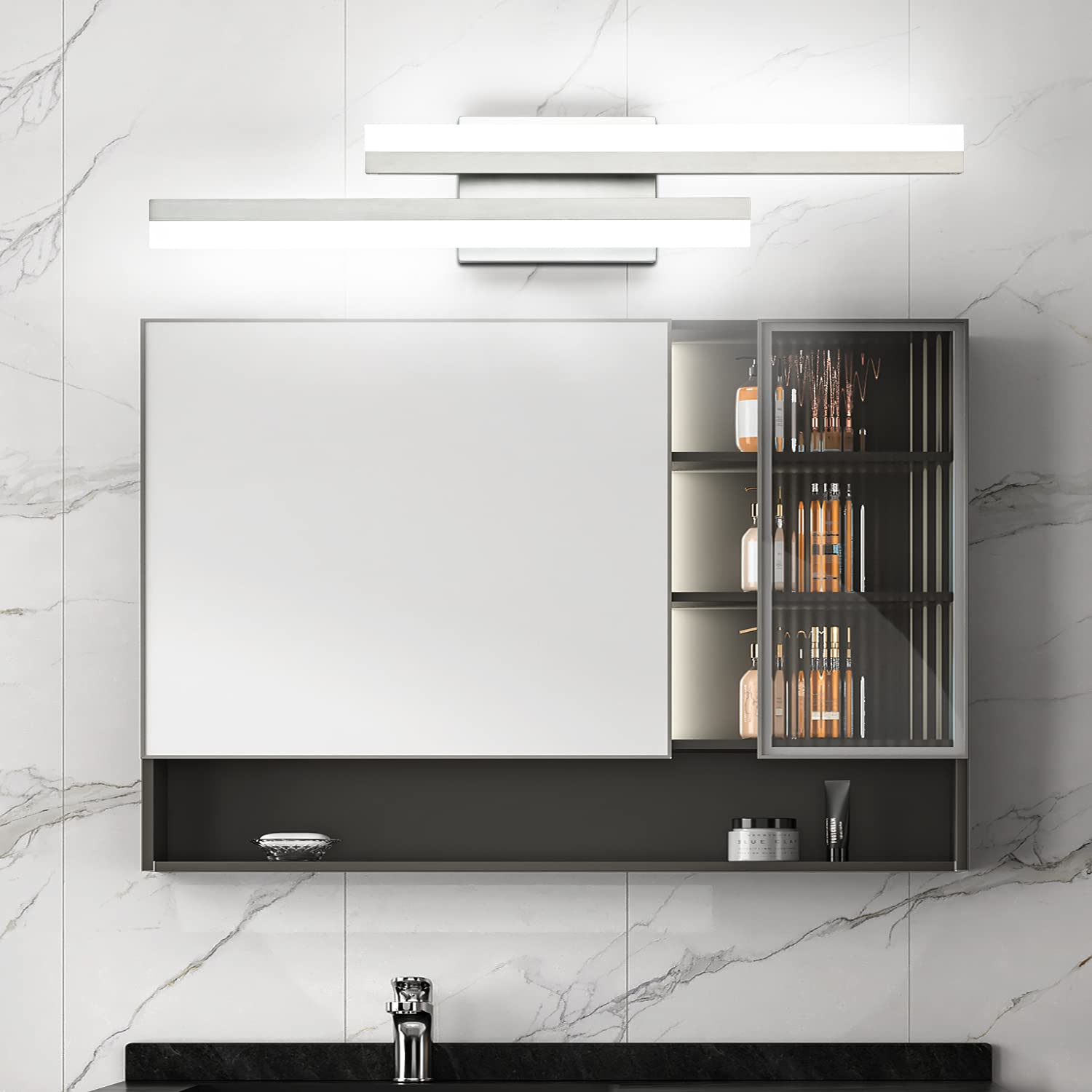 PRESDE 24in Bathroom Vanity Light - Dimmable LED, 3 Color Temperatures, Brushed Nickel, Modern Wall Fixtures