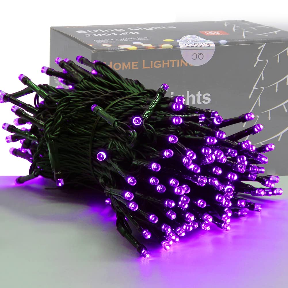 HOME LIGHTING 66ft Mini Lights, 200 LED Fairy String Lights, 8 Lighting Modes, Purple, Model HB-200COI, Indoor Outdoor Decoration