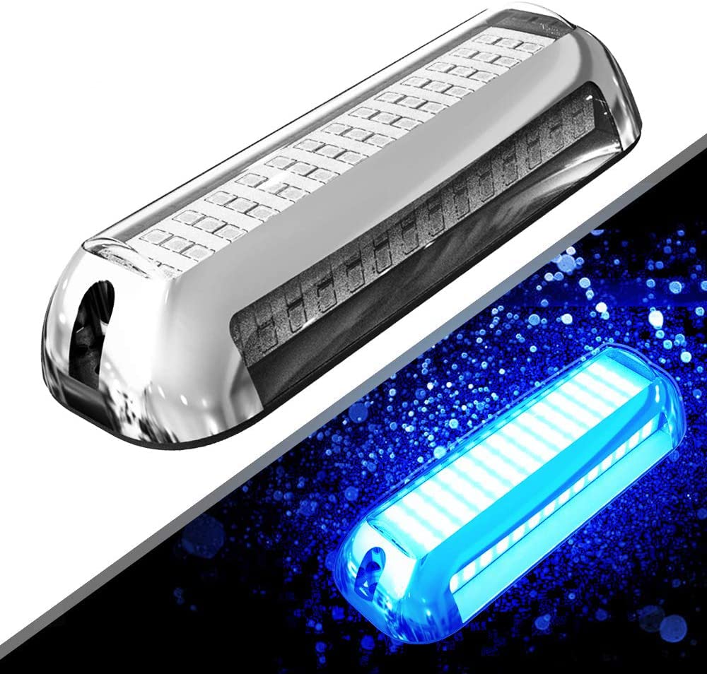 HUSUKU Marine LED Underwater Boat Light, 3000LM, IP68 Waterproof, 316 Stainless Steel, Blue, Model Plus