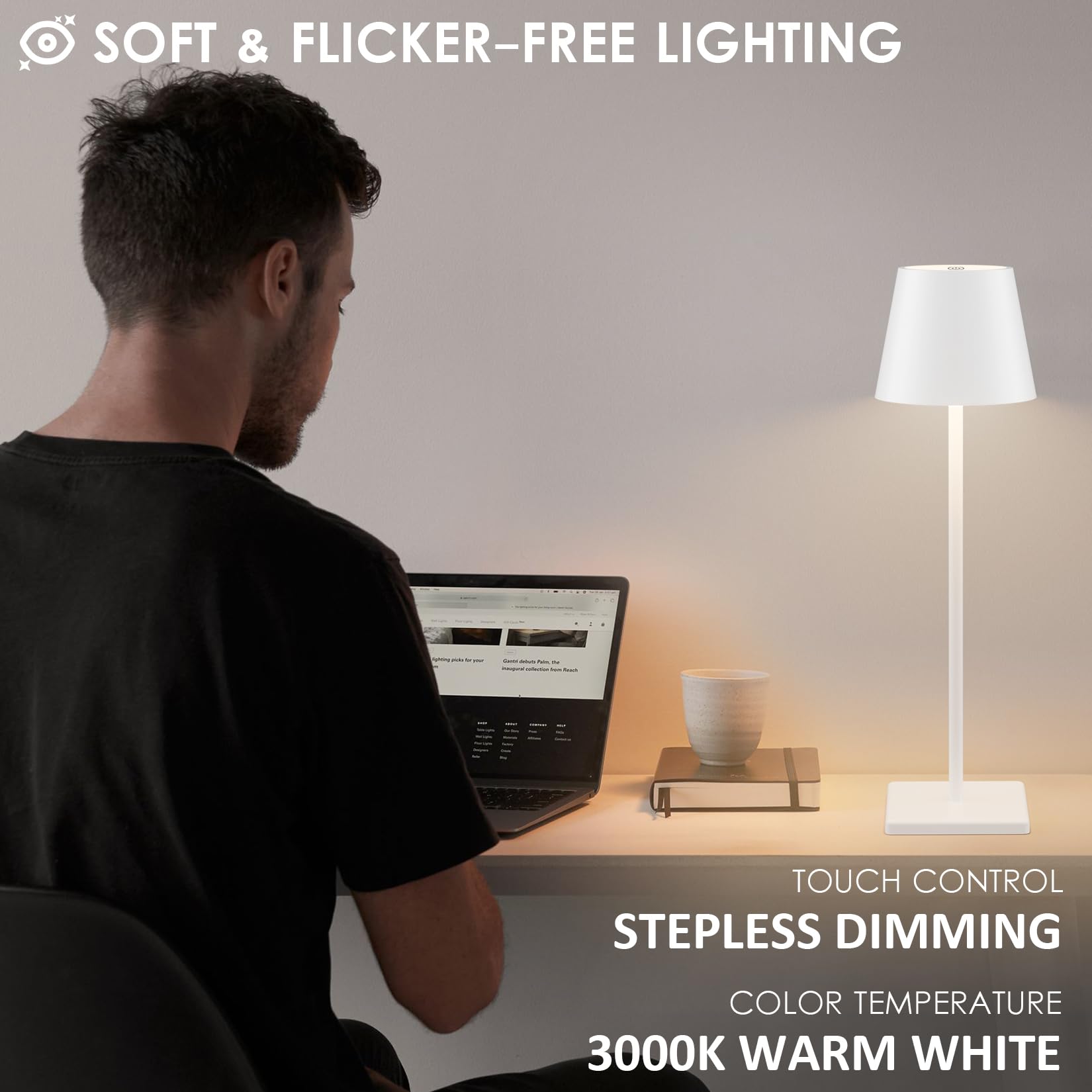 4-Pack Rechargeable Table Lamps, Led Cordless Table Lamp, 3W 6000Mah Battery Operated Table Light, Stepless Dimming Portable Tab