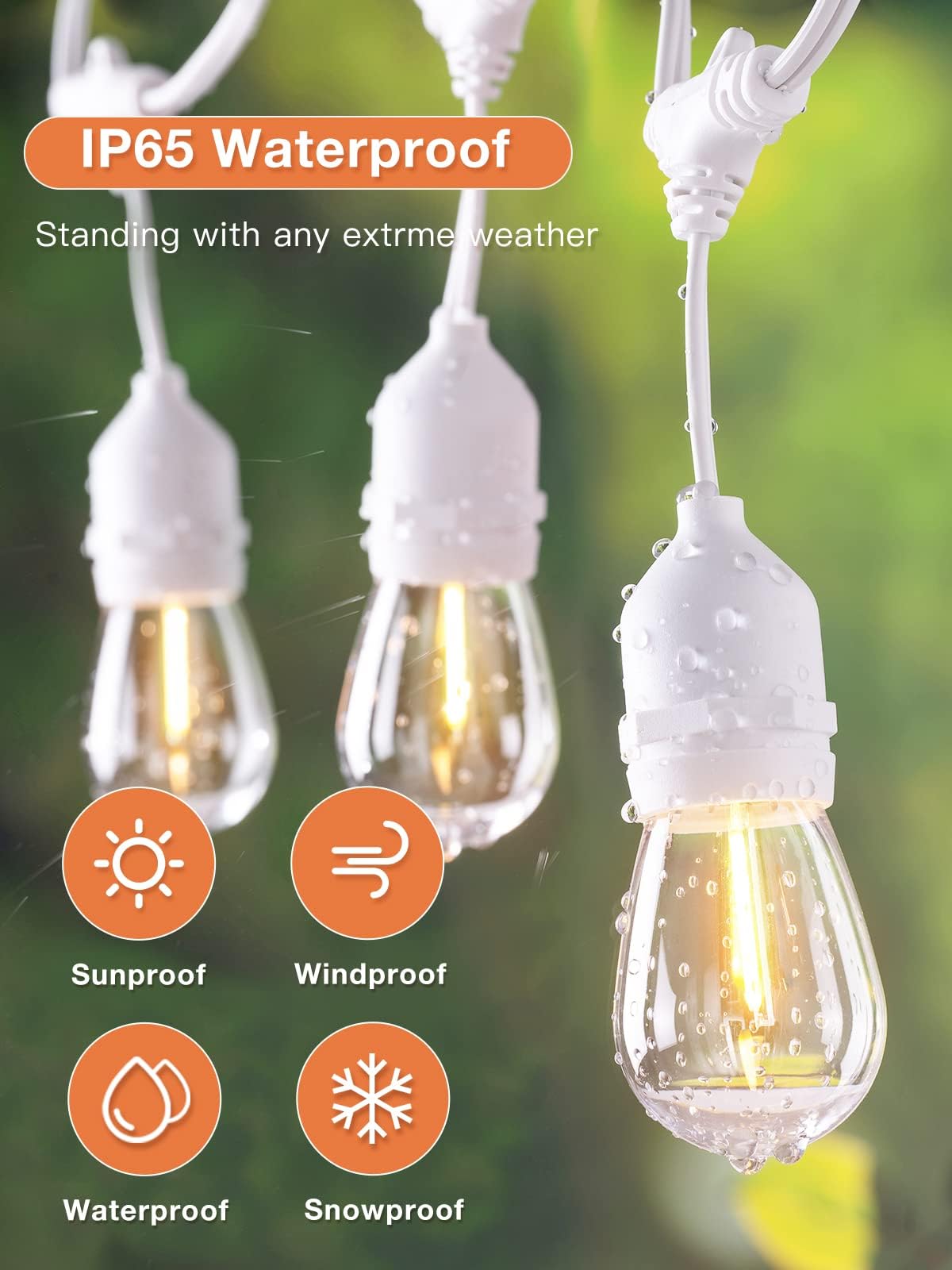 addlon LED Outdoor String Lights 48FT, Dimmable Edison Bulbs, Shatterproof, Weatherproof, White - Commercial Grade Patio & Market Light