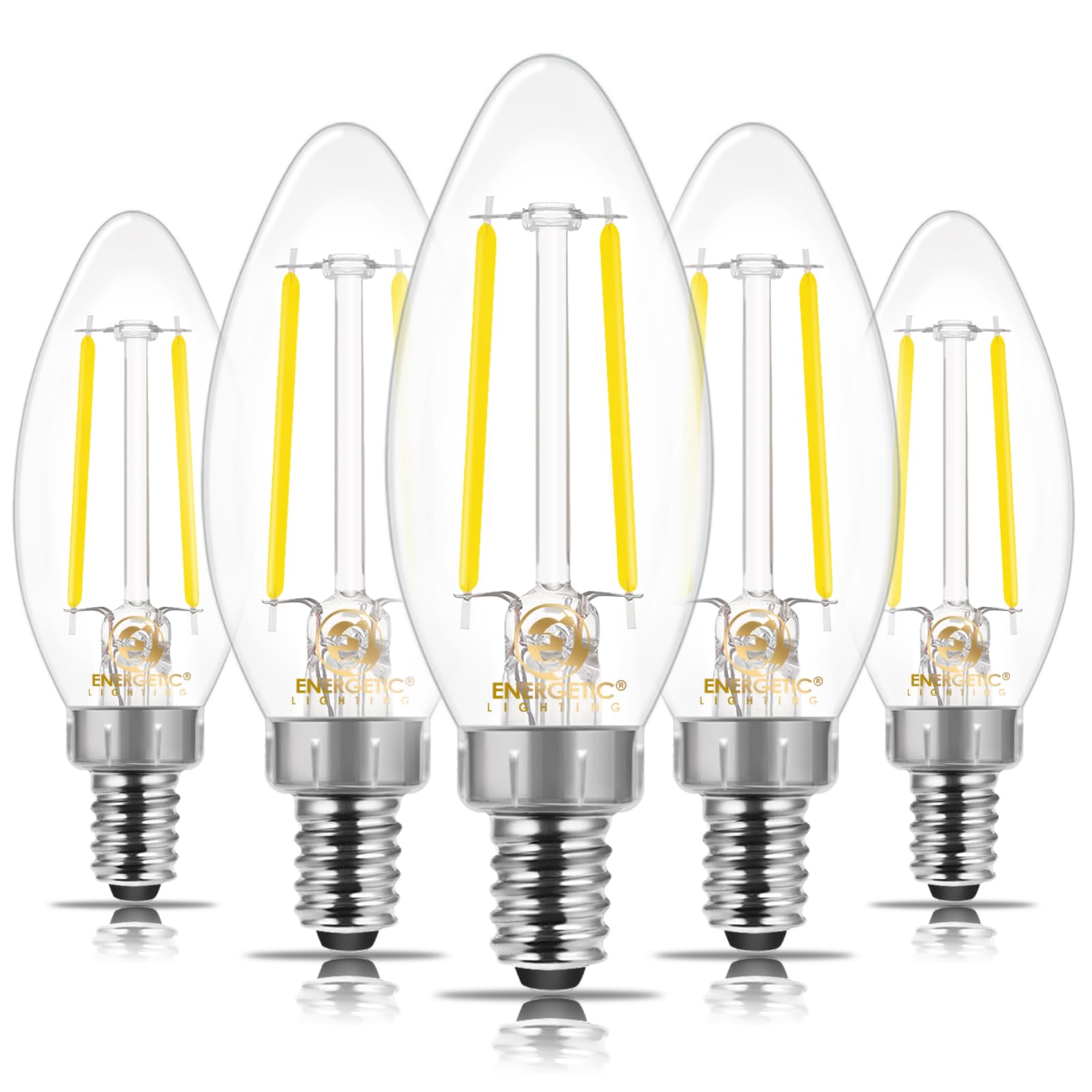 Energetic E12 Led Classic Candelabra Clear Light Bulb, 4W, Equivalent 40W, 400 Lumens, Daylight 5000K, Filament Clear Glass Cand
