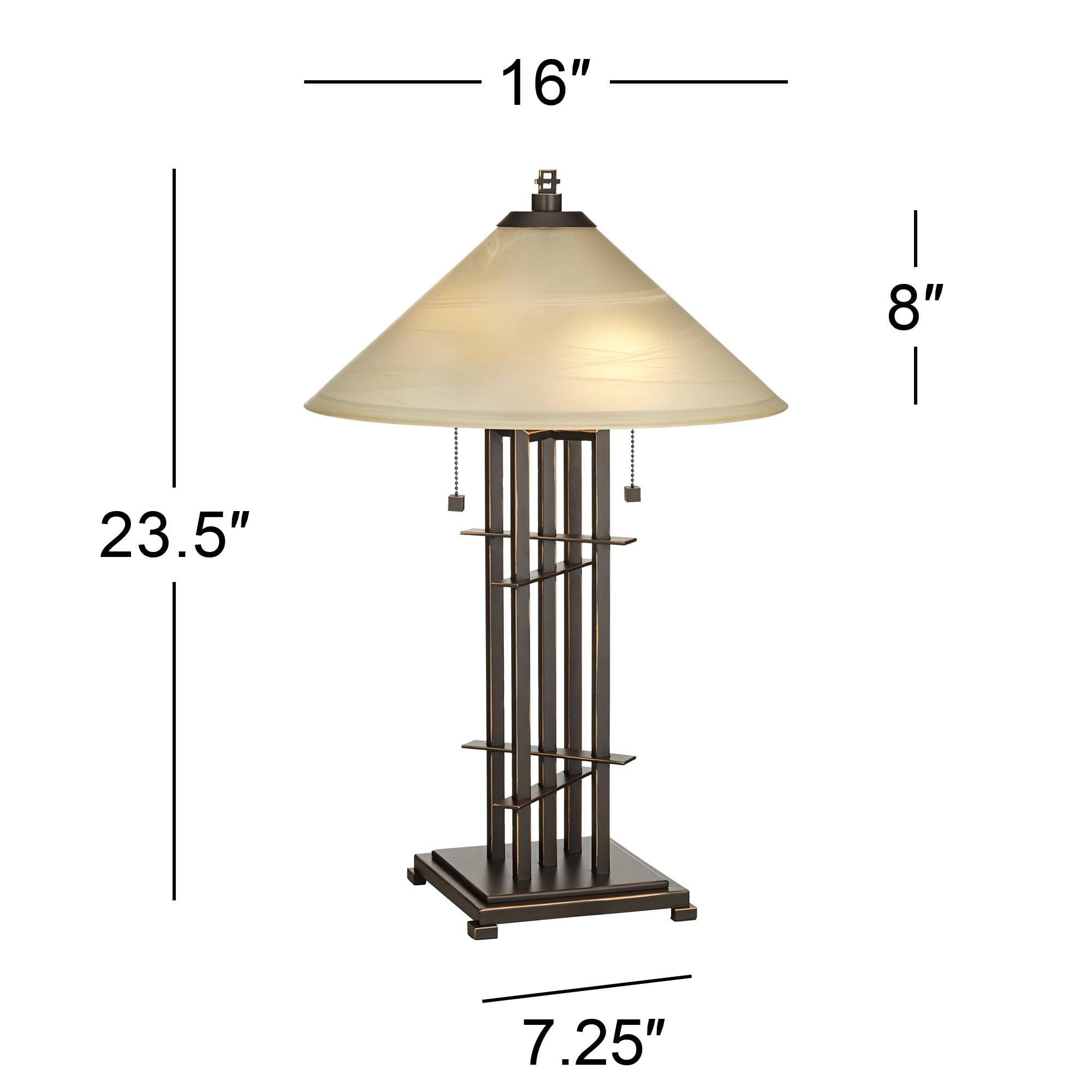 Franklin Iron Works Accent Table Lamp, 23.5" High, Cone Alabaster Glass & Bronze Base, Model 49672, Rustic Decor for Living Room & Bedroom