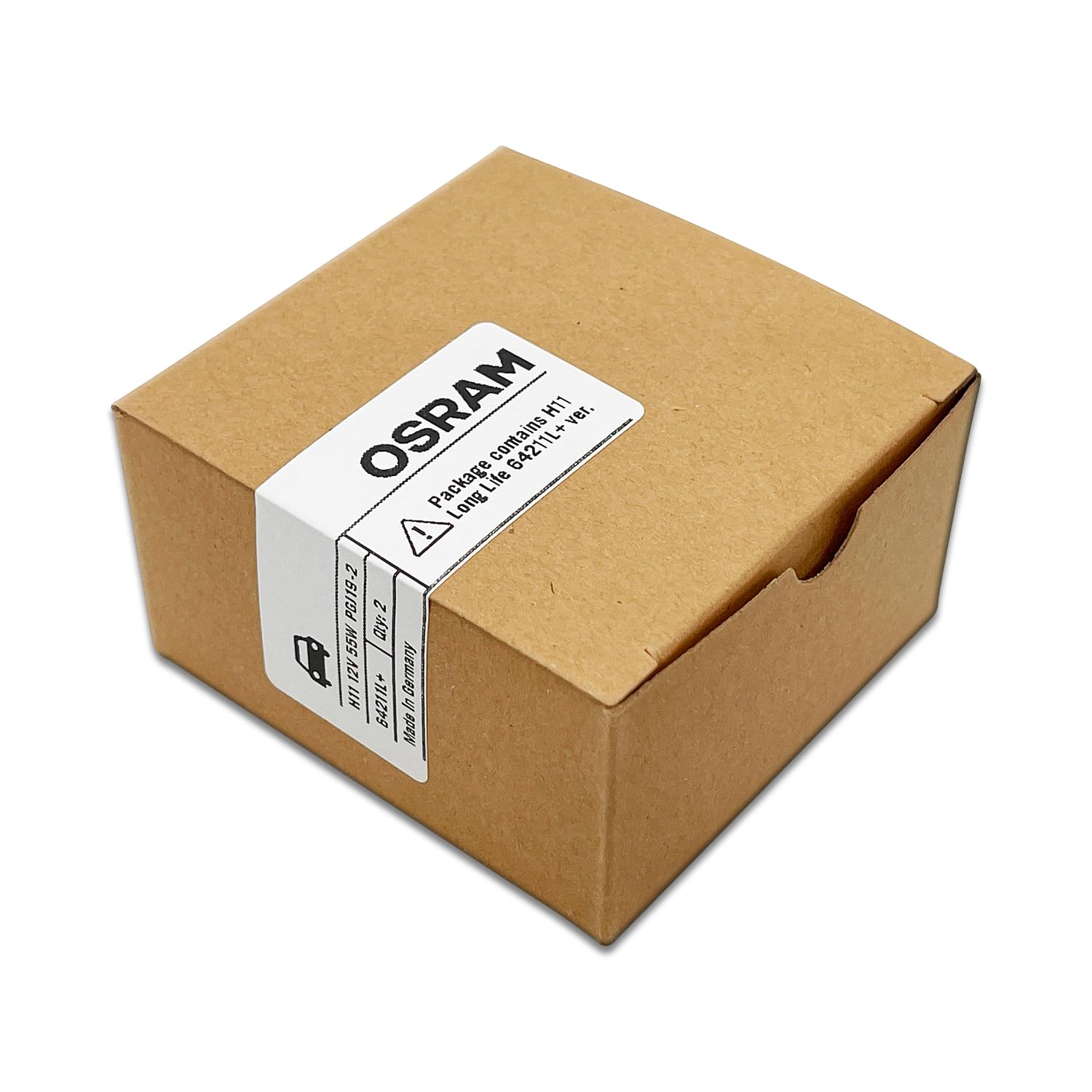 OSRAM H11 Halogen Headlight Bulbs - 12V 55W 64211L+ Long Life, Pack of 2, Made in Germany, Black