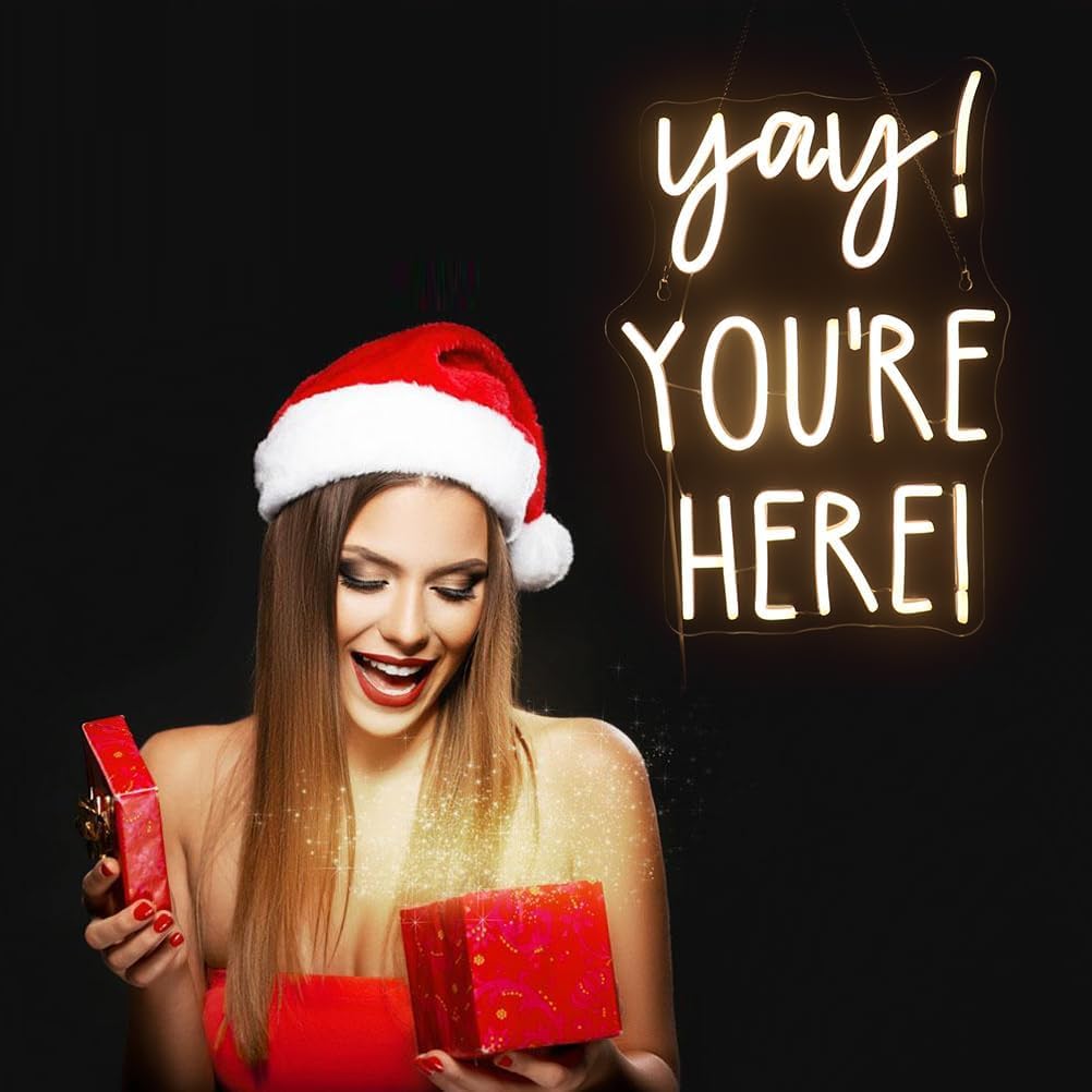 Led Yay! YouRe Here! Neon Sign  Positive Quotes Decorative Neon Lights For Home Room Classroom Wall Decor  Office Wall Decor Neon Light Sign  Christmas Birthday Gift Thanksgiving Gift(Warm White)