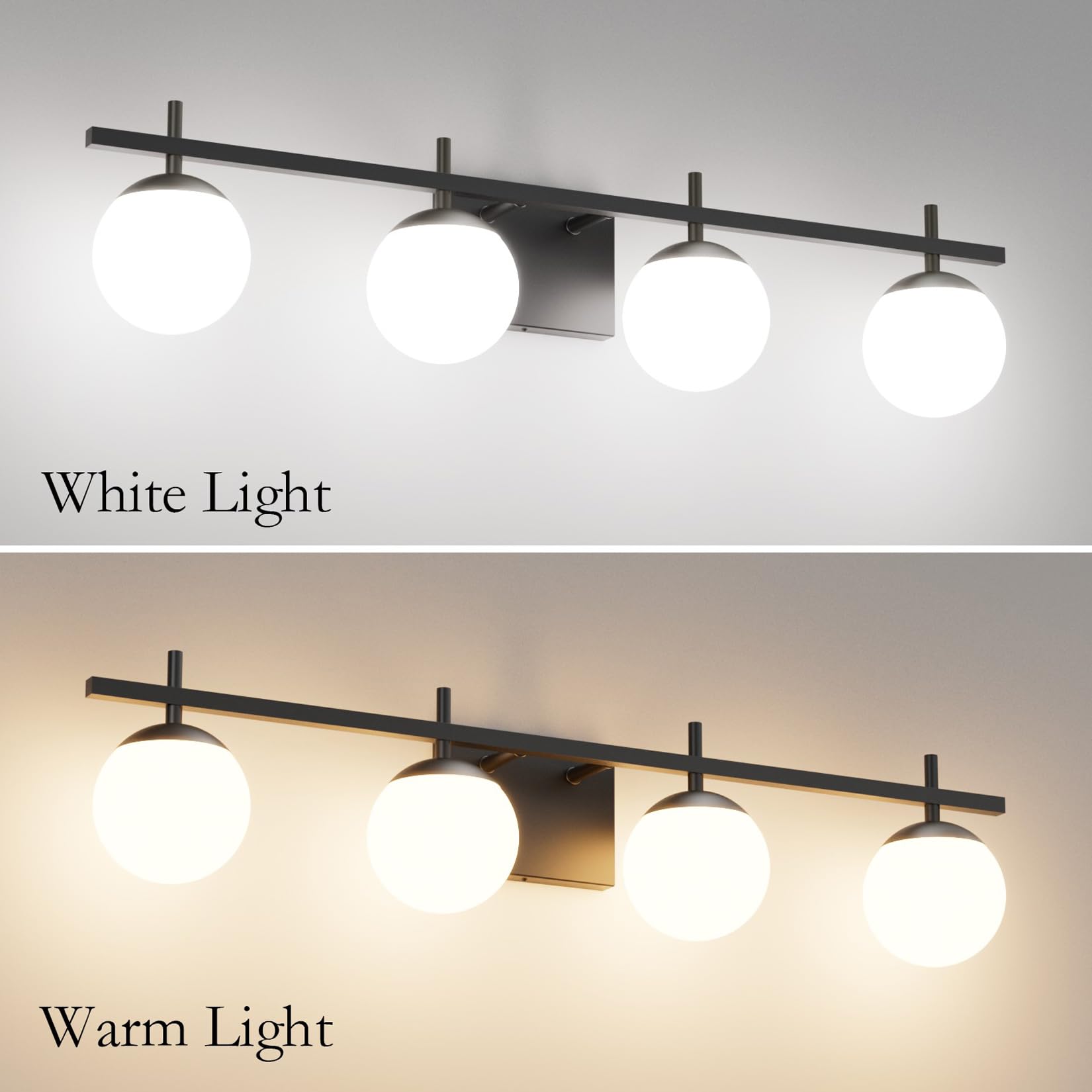 Ralbay Black Vanity Lights 4-Light Matte Black Mid Century Modern Aluminum Wall Light for Bathroom Over Mirror