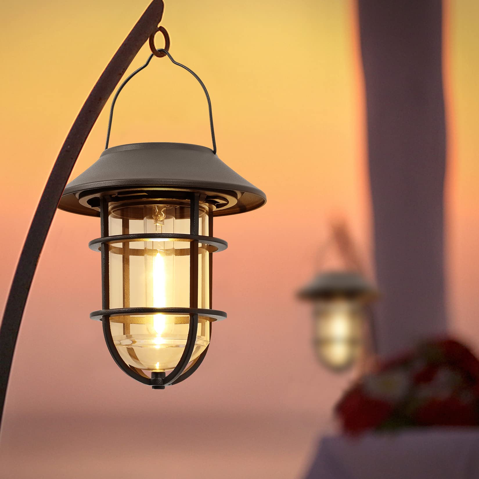 Derynome Solar Outdoor Lights - Waterproof Hanging Lanterns with Wall Mount Kit, Black, Aluminum, Model JM018SLPK2, 2 Pack