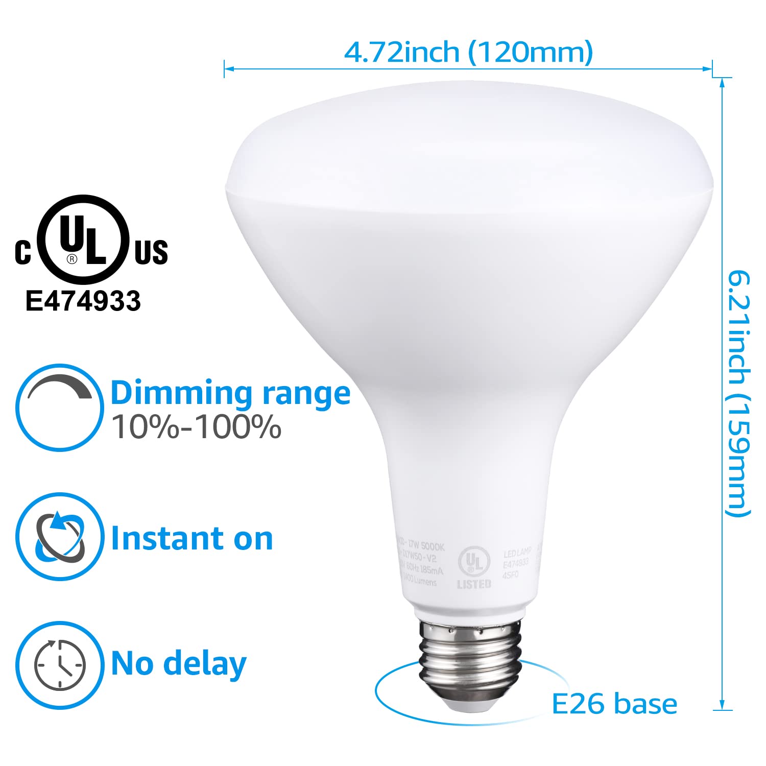 TORCHSTAR BR40 LED Light Bulbs, 17W Dimmable Indoor Flood Light, 5000K Daylight, 1400 Lumens, E26 Base, Pack of 4